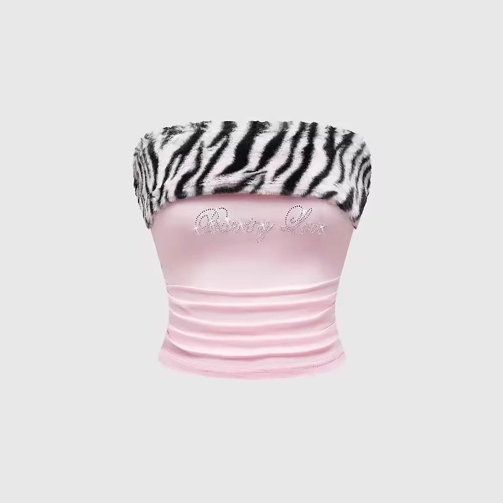 Pink Tube Top with Zebra Print Trim